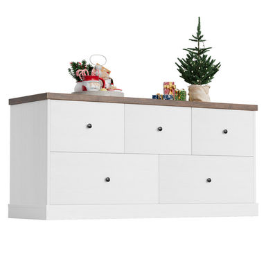 5 Drawer Double Dresser, Wide Wood Chest Of Drawers Storage Tower Storage for Living Room Bedroom