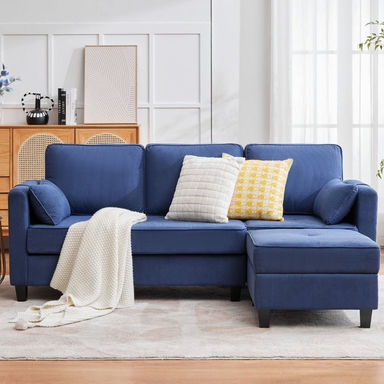 Convertible Sectional Couche,Small Space Couches L-Shaped Sofa W/Storage Chaise, USB Ports, Side Pockets and Pillows for Living Room
