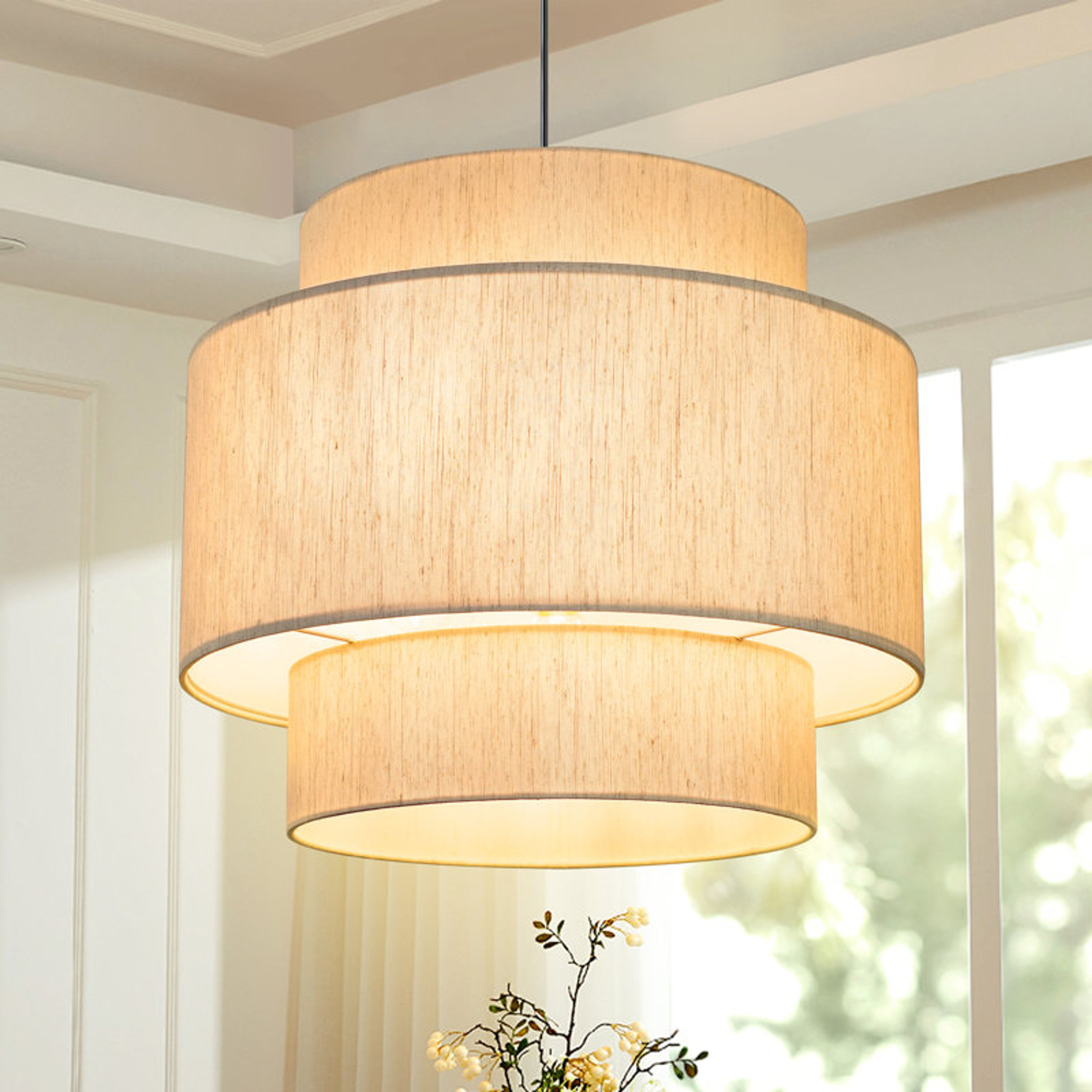4-Light Dimmable White Drum Chandelier with Fabric Shade
