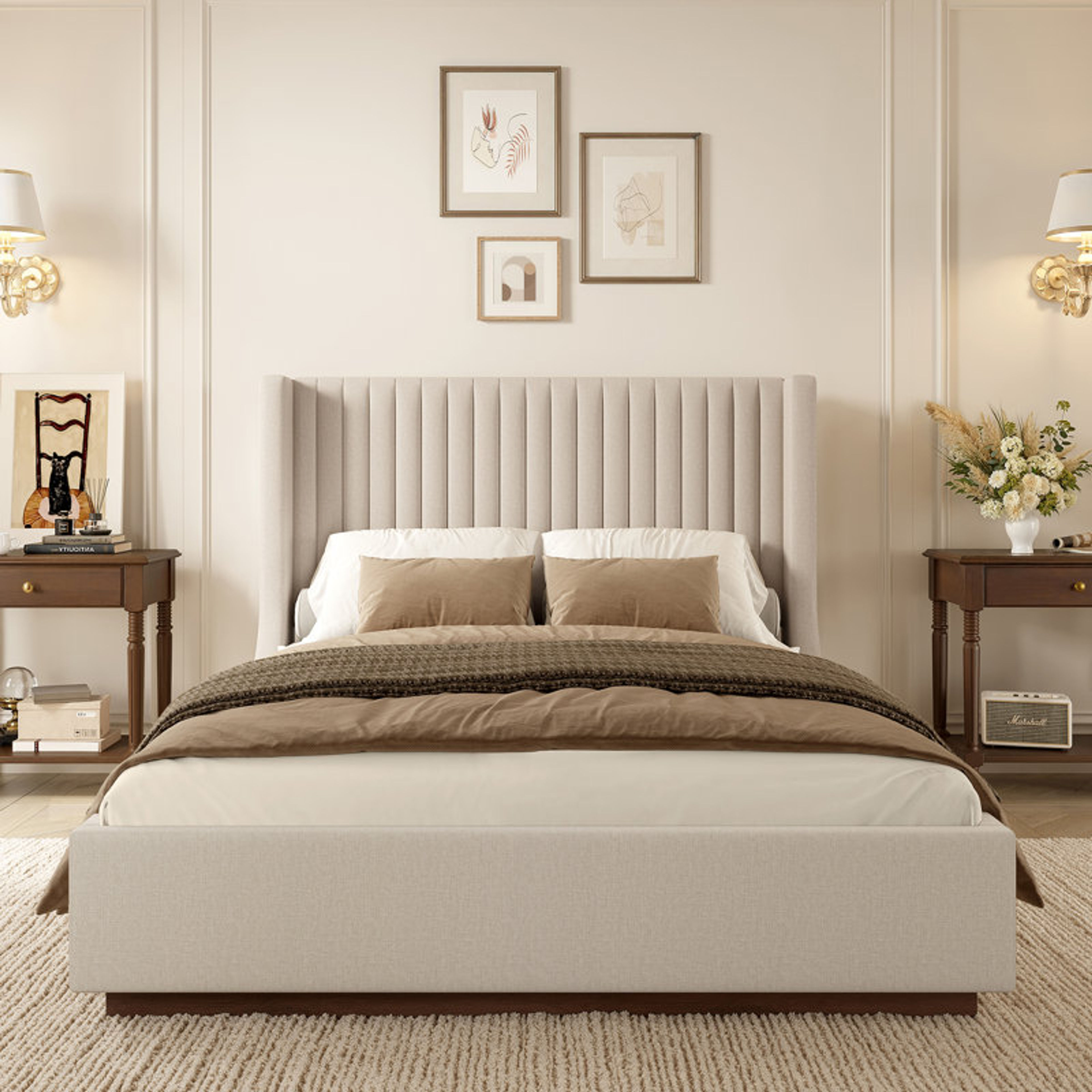 Buzio Upholstered Wood Base Bed | Stylish & Durable