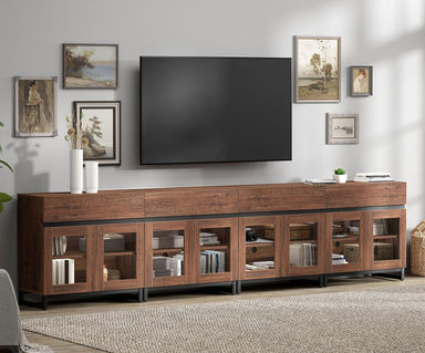 17 Stories Modern TV Stand With Glass Doors For 120 Inch Tvs, 4 In 1 Entertainment Centre Console With Adjustable Shelves And Metal Base For Living Room, Bedroom - Wayfair Canada