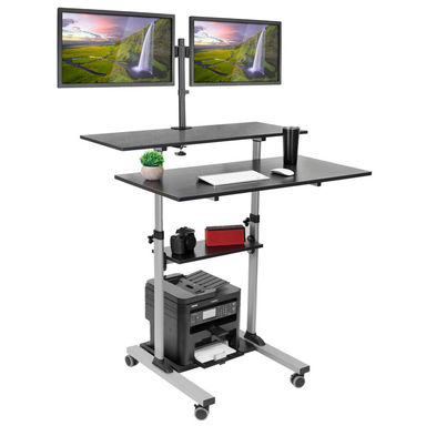 Mount-It! Mobile Standing Desk with Dual Monitor Mount, 40 Inch Wide Height Adjustable Workstation