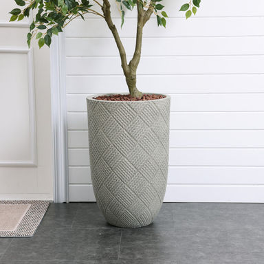 Gray Glen Pattern 22.4-Inch Tall MgO Round Planter, Indoor and Outdoor