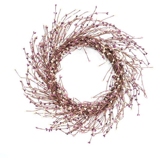 22" Artificial Farmhouse Grapevine Twig Berry Pip Fall Wreath For Thanksgiving Day Harvest Festival Decor