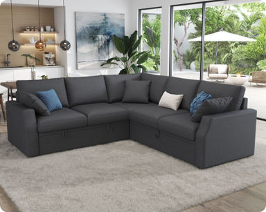 Sofa Bed, Sleeper Sofa With Storage Seat & Pull Out Bed , L Shape Sofa For Living Room, Linen