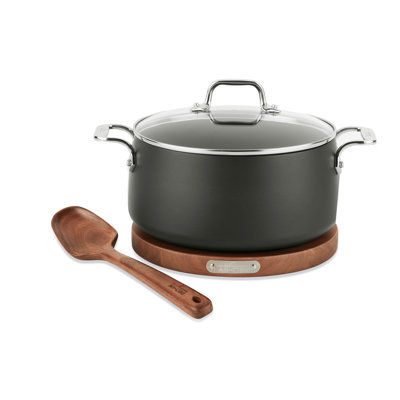 HA1 Nonstick 6 Qt Dutch Oven Pan With Lid, Acacia Wood Trivet And Spoon