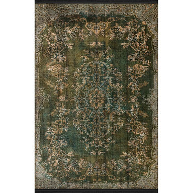 Dark Green-Themed Traditional Motif Ethnic Patterned Vintage Decorative Rug