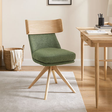 Vidas Swivel Home Office Linen Upholstered Task Chair with Oak Wood Base