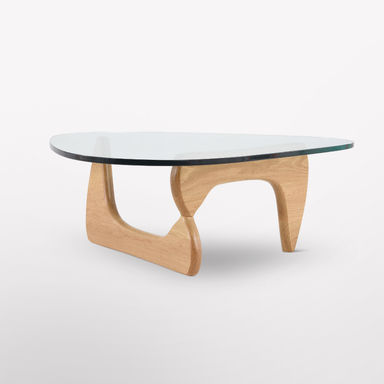 Modern Triangle Glass Coffee Table – Clear Top with Wood or Metal Base for Living Room