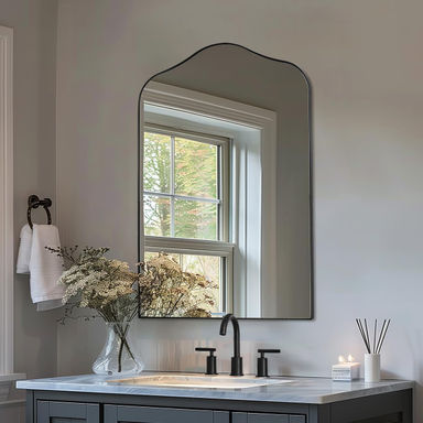 Winston Porter Aremi Contemporary Scalloped Arch Top Bathroom Mirror | Stainless Steel Frame & Reviews | Wayfair