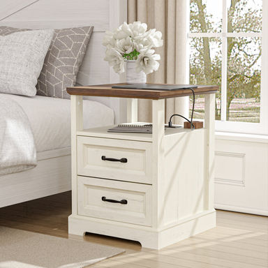 17.7'' W Farmhouse Nightstand With Charging Station