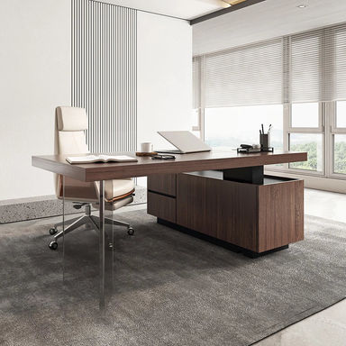 Orren Ellis 71.5" Modern Walnut Standing L-Shape Desk with Side Cabinet and lifter Desktop (Table Top Has No Pre-Drilled Holes) & Reviews | Wayfair