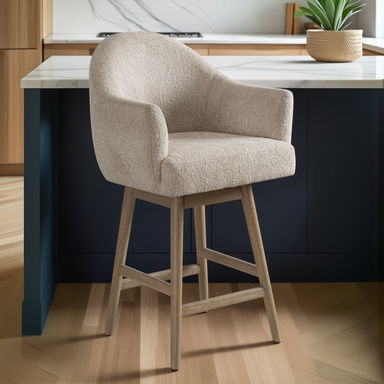 George Oliver Wasserman Solid Wood Upholstered Counter Height Or Bar Height Swivel Barstool With Fabric Seat | Wayfair
