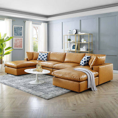 Modway Commix Down Filled Overstuffed Vegan Leather 6-Piece Sectional Sofa
