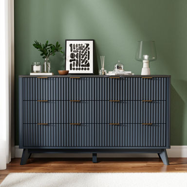 6 Drawers Dresser With Faux Marble Top & Curved Design