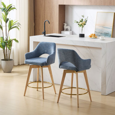 Lovetro Swivel 26.77" Linen Counter Stool