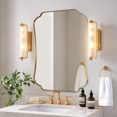 Contemporary Concave Edge Scalloped Bathroom Mirror Decorative | Stainless Steel Frame