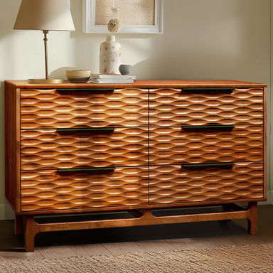 ACACIA Elara 6-Drawer Solid Wood Dresser – Horizontal Bedroom Wood Dresser With CNC Wave Texture – Mid-Century Wide Chest Of Drawers, 5 Years Warranty & Reviews | Wayfair