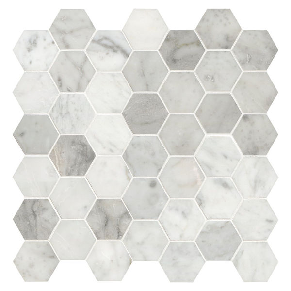 Carrara White Hexagon 12 in. x 12 in. Honed Marble Mosaic Floor and Wall Tile