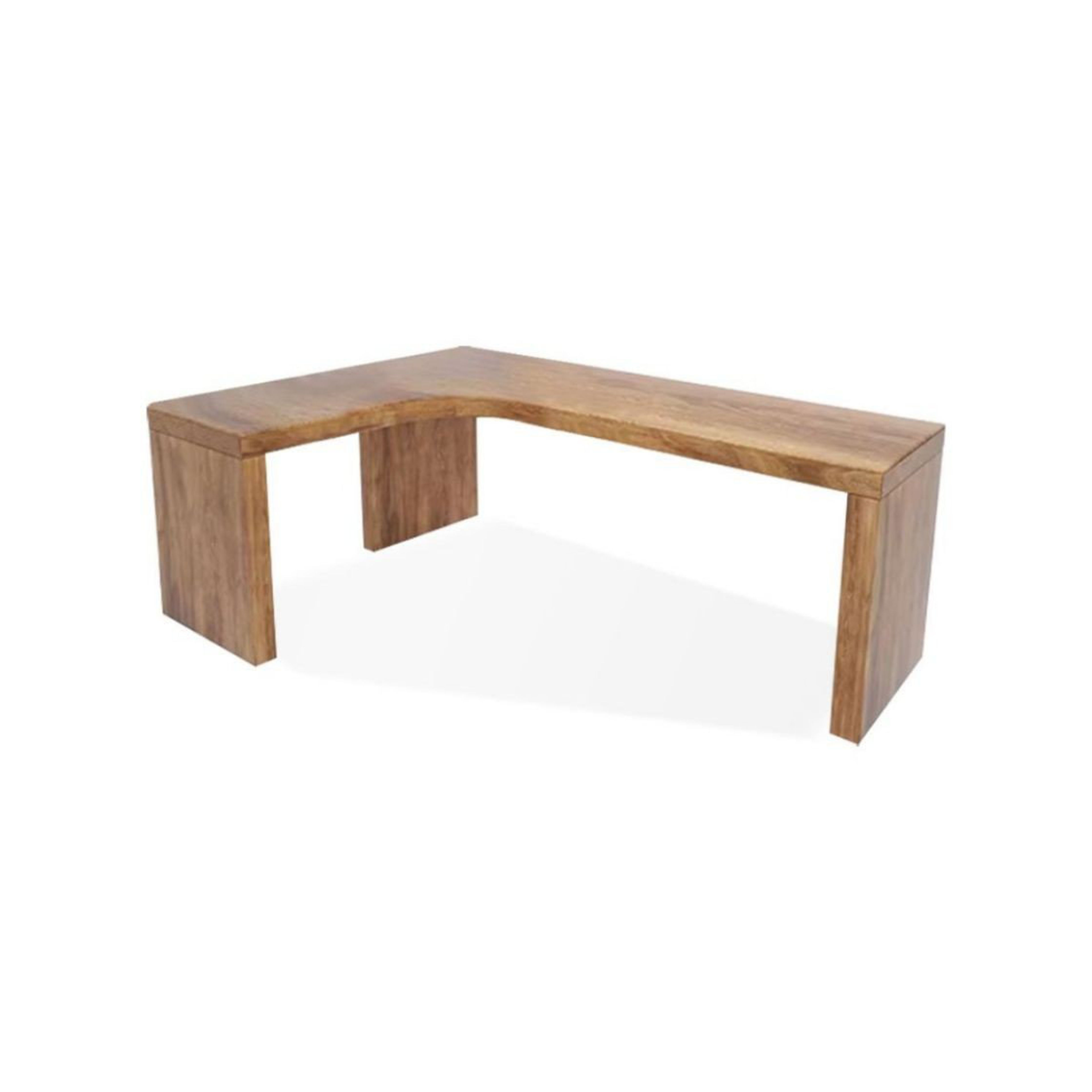 Hokku Designs L-Shaped Solid Wood Corner Desk in Natural Pine