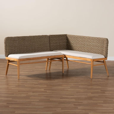 Wholesale Interiors Bali & Pari Denver Modern Bohemian Natural Seagrass And Acacia Wood 2-Piece Dining Nook Banquette Set | Wayfair