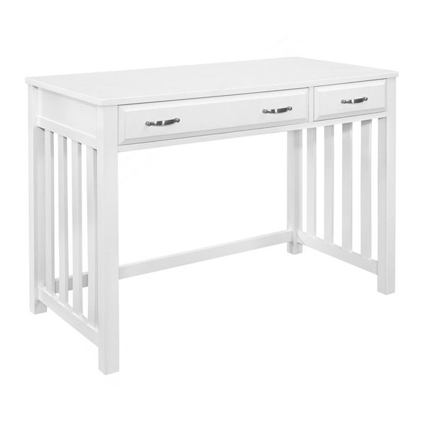 Modern Traditional 1Pc Desk With 2X Drawers White Finish Keyboard Drawer Wooden Furniture