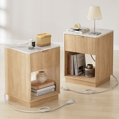 Latitude Run® Schaitman 18''W 1-Drawer Nightstand with Open Cubby, Wood Nightstand with Built-In Outlets (Set of 2) & Reviews | Wayfair