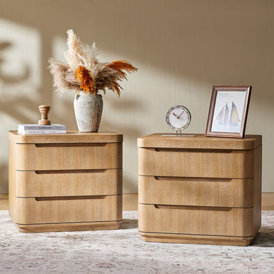 Waynesville Modern 3-Drawer Nightstand With Built-In Power Outlet and Hidden Storage Compartment （Set of 2）