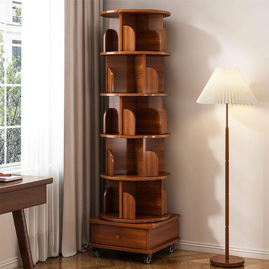 68.1'' H 5 Tier Rotating Rolling Bookcase with 1 Drawer