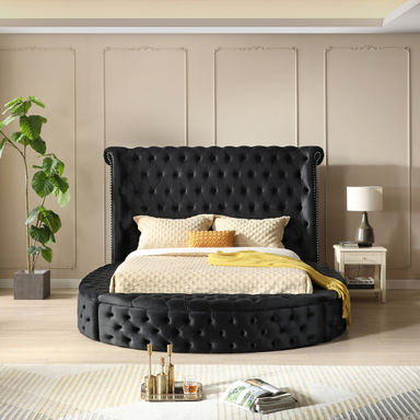 Mirna Upholstered Velvet Round Storage bed with Wingbacks