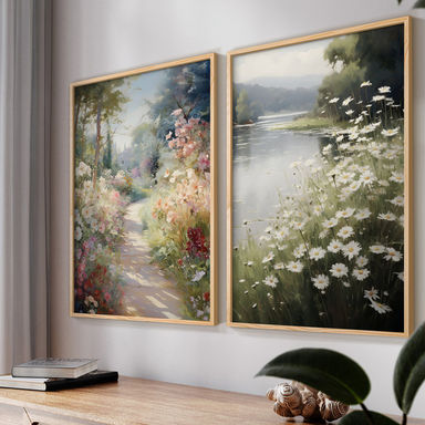 Vintage  Floral LV  -Framed Giclee Print - Set of 2 (Set of 2)