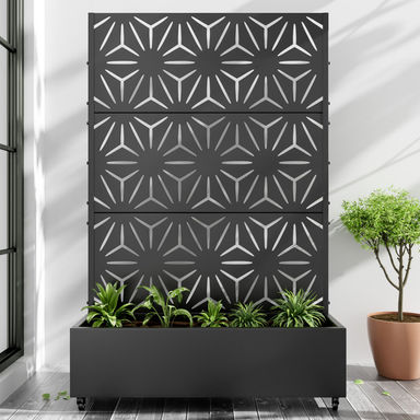 Metal Planter Box with Trellis with Wheels