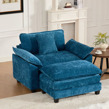 Grid 47'' W Oversized Accent Chair, Deep Seat Chenille Cloud Sofa Chair With Ottoman