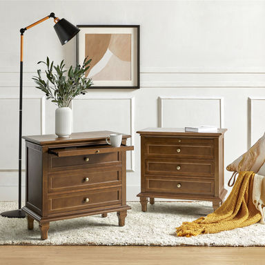 Arthelia Traditional 28.37''W 3-Drawer End Table with Charging Station and Pull-out Shelf  (Set of 2)