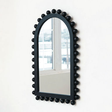Wood Ball Framed Arched Wall Mirror