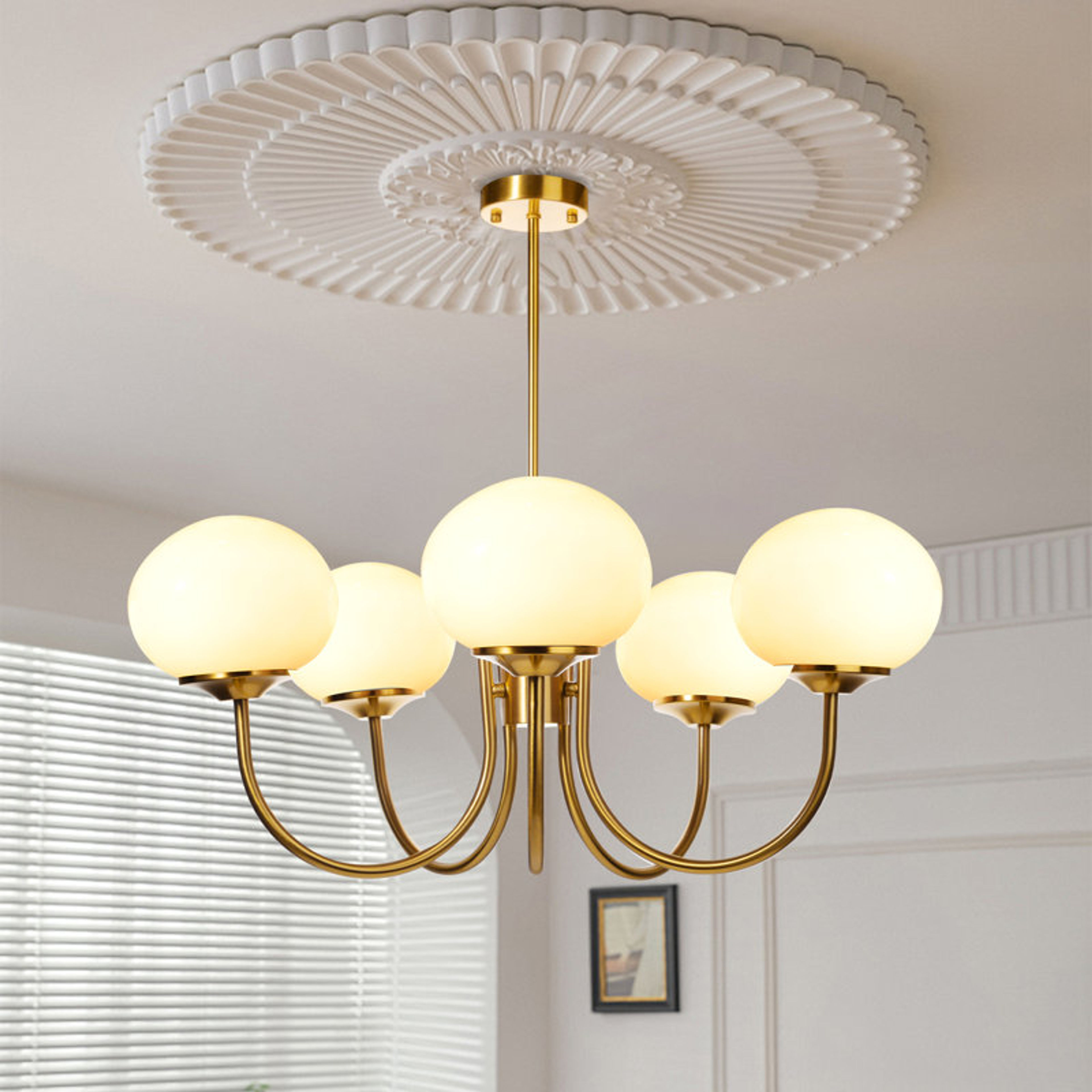 Dakhi 5-Light Sputnik Geometric Chandelier in Brushed Brass