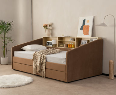 Guisselle Upholstered Twin 2 Drawers Storage Daybed with Shelf Headboard 