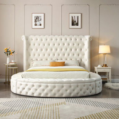 House of Hampton® Dipansu Upholstered Velvet Round Storage bed with Wingbacks & Reviews | Wayfair