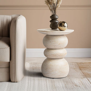 Ivy Bronx Stephanos Travertine Effect Stool End Table Durable Weatherproof Indoor and Outdoor Side Table
