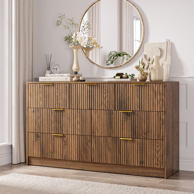 Fluted Dresser For Bedroom With 7 Drawers, 55" Wide Modern Chest Of Drawers With Metal Handle