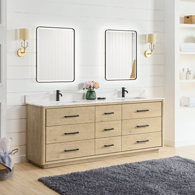 Porto 84'' Double Bathroom Vanity with Quartz Top with Mirror