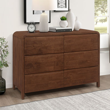 Wade Logan® Briauna Mid Century Modern Walnut Dresser With 6 Drawers | Wayfair