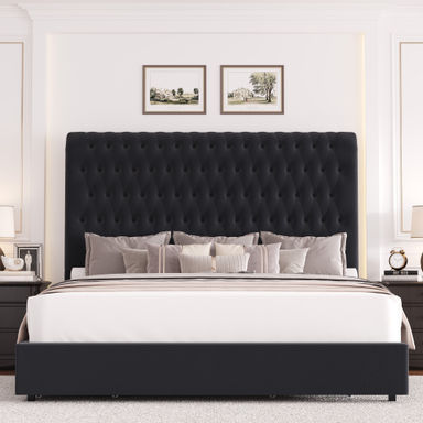 Willa Arlo™ Interiors Kanisha Upholstered Storage Bed with Button Tufted Velvet Headboard, 4 Drawers & Reviews | Wayfair
