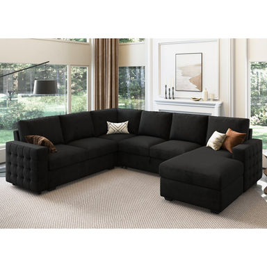U-Shaped Sectional Sofa Bed Pull Out Sleeper Couch With Storage Chaise