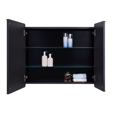 Black Bathroom Medicine Cabinet with Round Corner Framed Door 30 x 25.6 inch, Recessed or Surface Mount, with Adjustable Glass shelves
