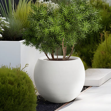 Modern Style Outdoor Planters For Porch, Round Planter With Drainage Hole, Mgo Flower Pots, Balcony Large Pot Planters
