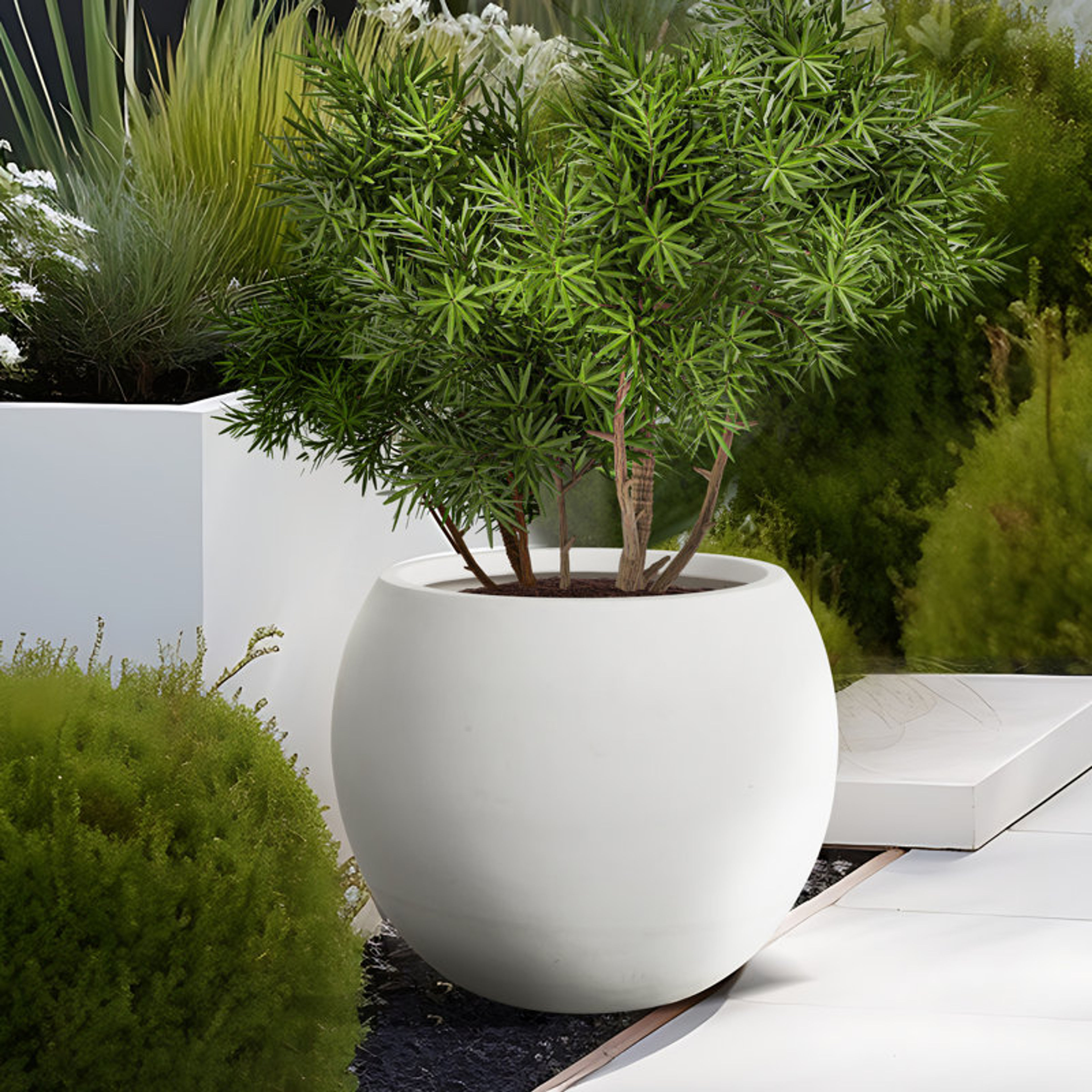 Modern Round Outdoor Planter with Drainage Hole