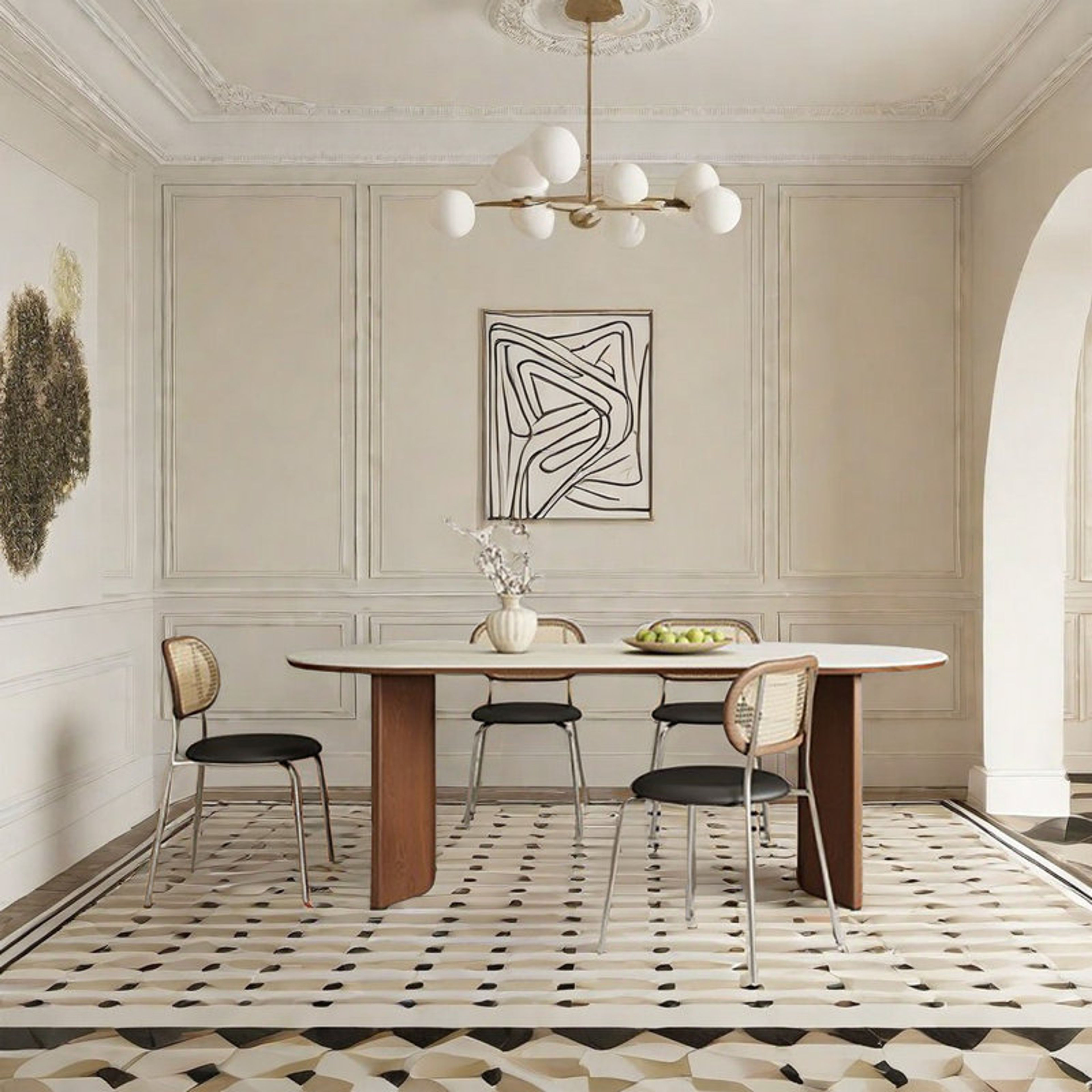 Modern Oval Dining Table with Arched Legs & Stone Top