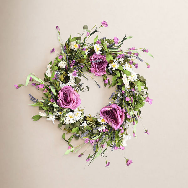 24" Artificial Farmhouse Blossoms Cluster Greenery Leaves Berry Spring Summer Peony Floral Wreath For Front Door Faux Flower Daisy Wedding Party Home