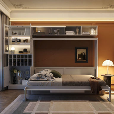 Murphy Bed Wall Bed With Sofa , Shelves USB & Light